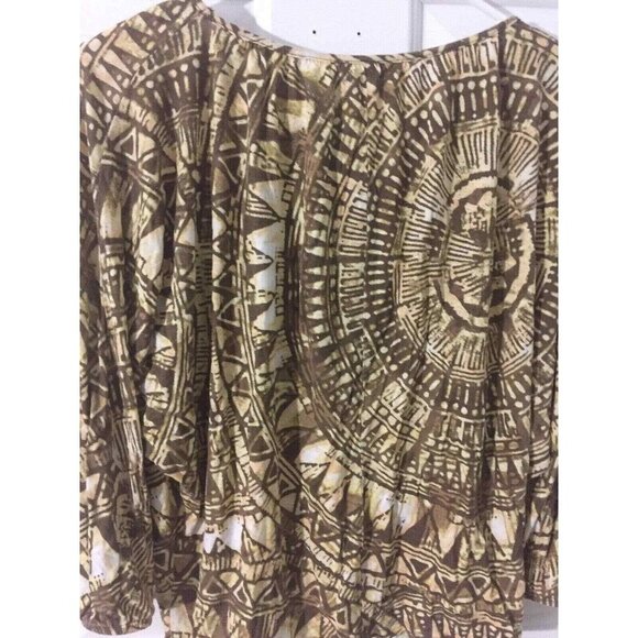 Chico's Brown Aztec Tie Die Short Sleeve Pattern Tee Women Sz 1 - Picture 6 of 6